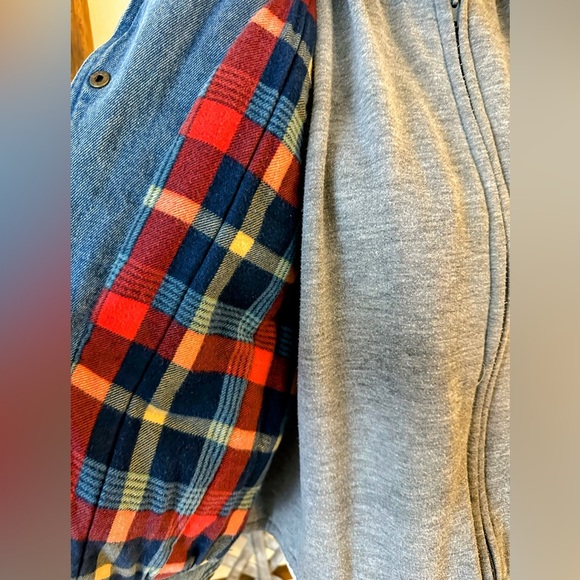 Vintage Stefano International Grunge Plaid Flannel Hoodie Denim Jean Jacket - Picture 5 of 16